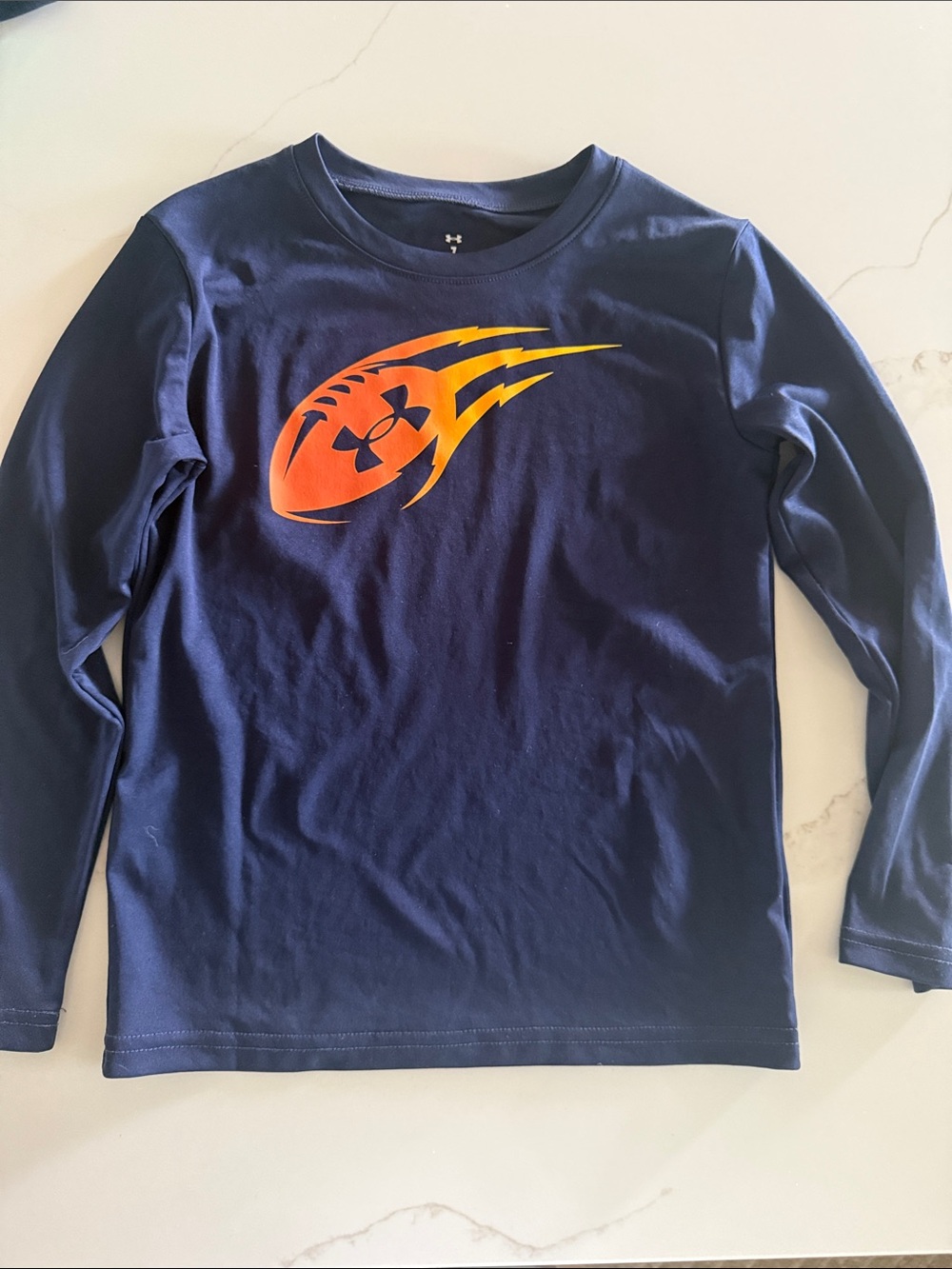 Under Armour Navy Tee with Bright Orange Football Flame